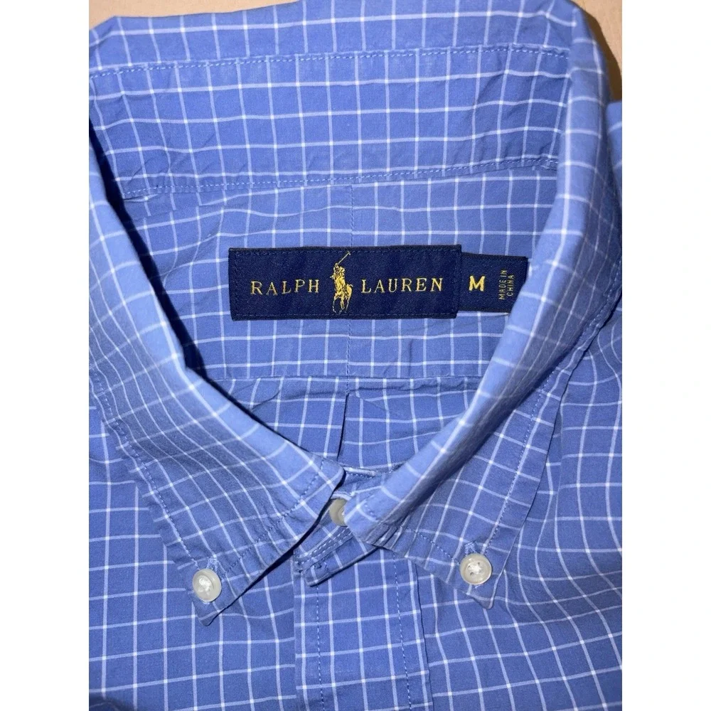 Polo Ralph Lauren Blue White Plaid Check Button Down Mens Medium Long Sleeve